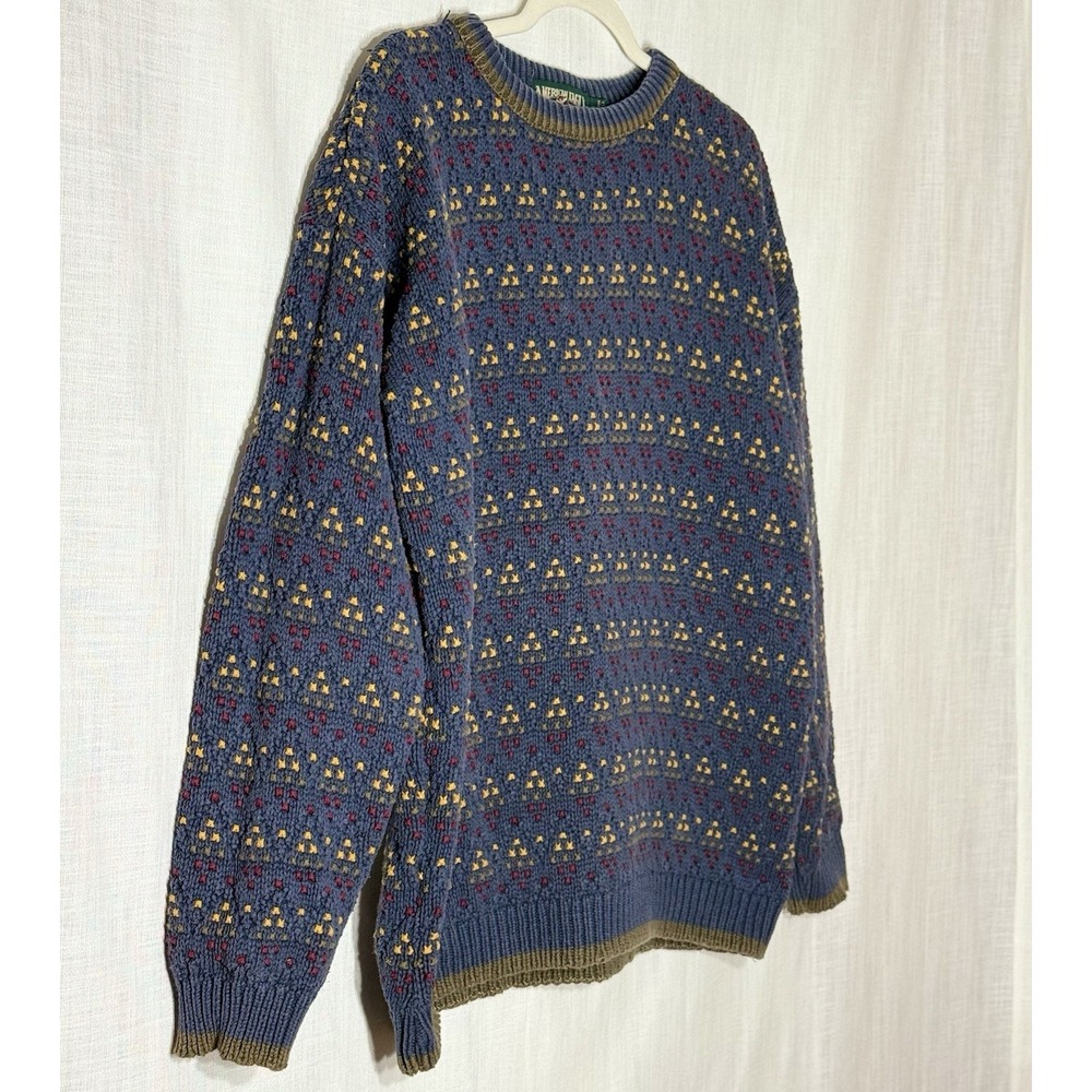 Vintage American Eagle Knit Sweater Mens XL Blue Fair Isle Pattern Crewneck - Picture 3 of 6